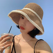 麦わら帽子　親子帽子　バケットハット　夏　UVカット　折りたたみ　つば広　日焼け防止　パール
