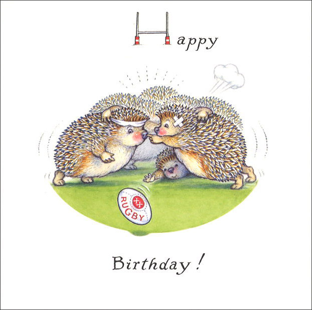 グリーティングカード 誕生日/バースデーピーター・クロス「ラグビーをするハリネズミたち」