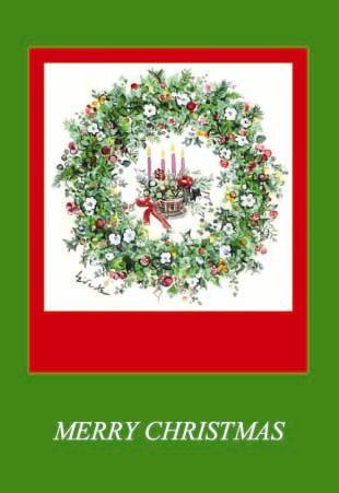 グリーティングカード クリスマス「クリスマスリース」メッセージカード 無地の用紙1枚