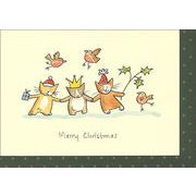 グリーティングカード クリスマス「メリークリスマス」メッセージカード 猫コマドリ 小鳥