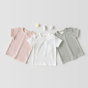 2022 夏新作 韓国子供服  INS 柔らかい 無地 半袖 竹節綿 Tシャツ 3色