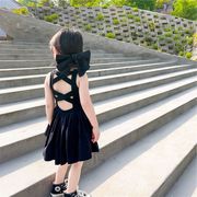 春夏新作 韓国風子供服 3-8歳ガールズ キッズ ワンピース バックレス ゆったり 袖なしワンピ 90-140