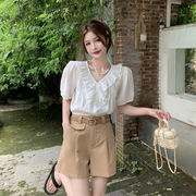 2022夏INS★ファッション　韓国風 カジュアル 　シャツ＋ 短いチノバンツ    スラックス　パンツ