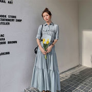 推薦デーリー ウェア気質 韓国ファッション 受け取って腰 気質 ロングスカート 大きい裾 ワンピース