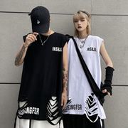 男 トップス 韓国ファッション 半袖  Tシャツ ラウンドネック ダメージ加工 カジュアル
