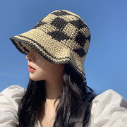 麦わら帽子　帽子　バケットハット　夏UVカット　つば広　日焼け防止　紫外線対策　チェック柄