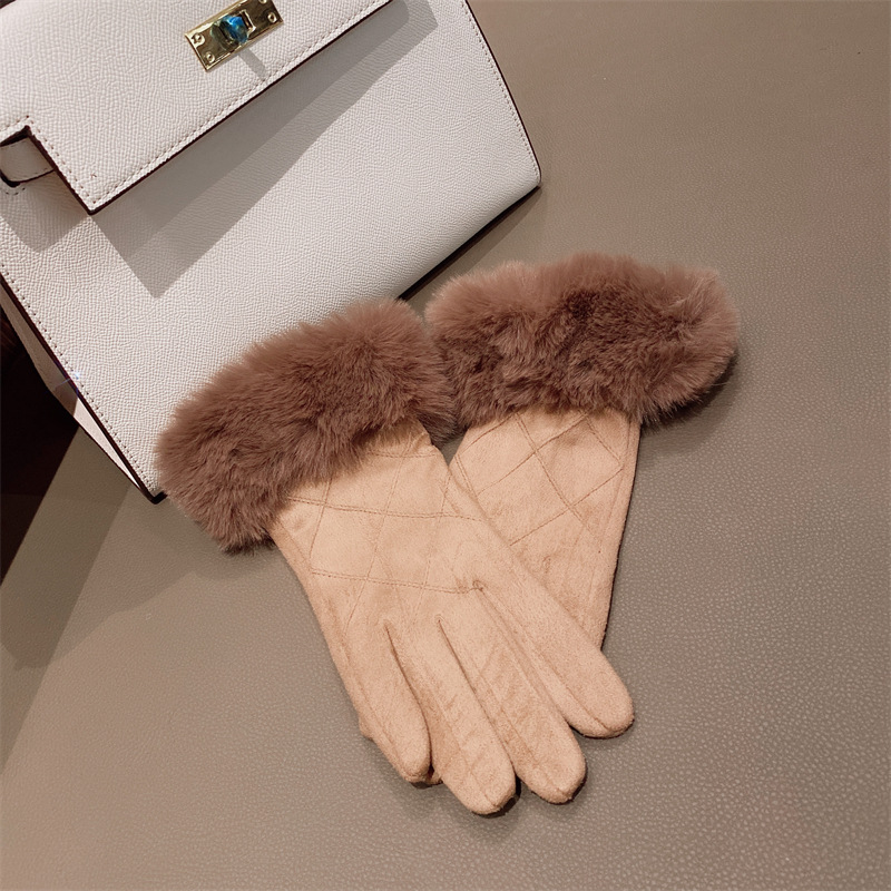 手袋　秋冬　キルティング　レディース　韓国ファッション　五本指　ファー