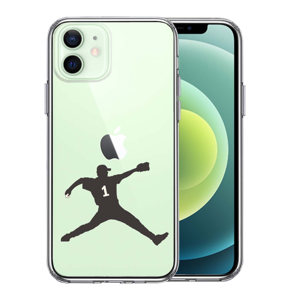iPhone12 側面ソフト 背面ハード ハイブリッド クリア ケース 野球 ピッチャー 背中