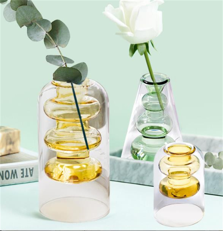 花瓶 ステンドグラス ダブル クリエイティブ 装飾 リビングルーム フラワーアレンジメント 水耕栽培