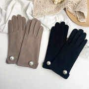 手袋　レディース　韓国ファッション　スマホ対応　秋冬　パール　スエード　防寒