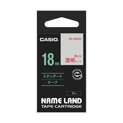 カシオ計算機 ネームランドテープ18mm 透明 赤文字 XR-18XRD