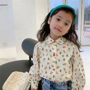 韓国子供服  女の子  可愛い  カジュアル   長袖   ファッション   花柄   シャツ  トップス  春秋