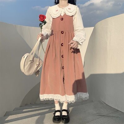 ワンピース女性秋冬の甘美で優しい風かわいい仙気のバックスカート森系レトロなロングスカート