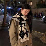 2022秋冬新作 韓国ファッション  保温   女子用  スカーフ   メリヤス  マフラー ひし形の格子  150CM