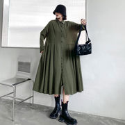 初回送料無料ファッションの新しい緩い秋のドレス カーディガン  プリーツ　シャツワンピース