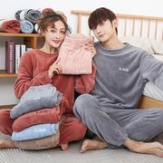 2022韓国秋冬新作パジャマ厚く暖かいルームウェア恋人たちセットアップベルベット長袖快適で柔らか