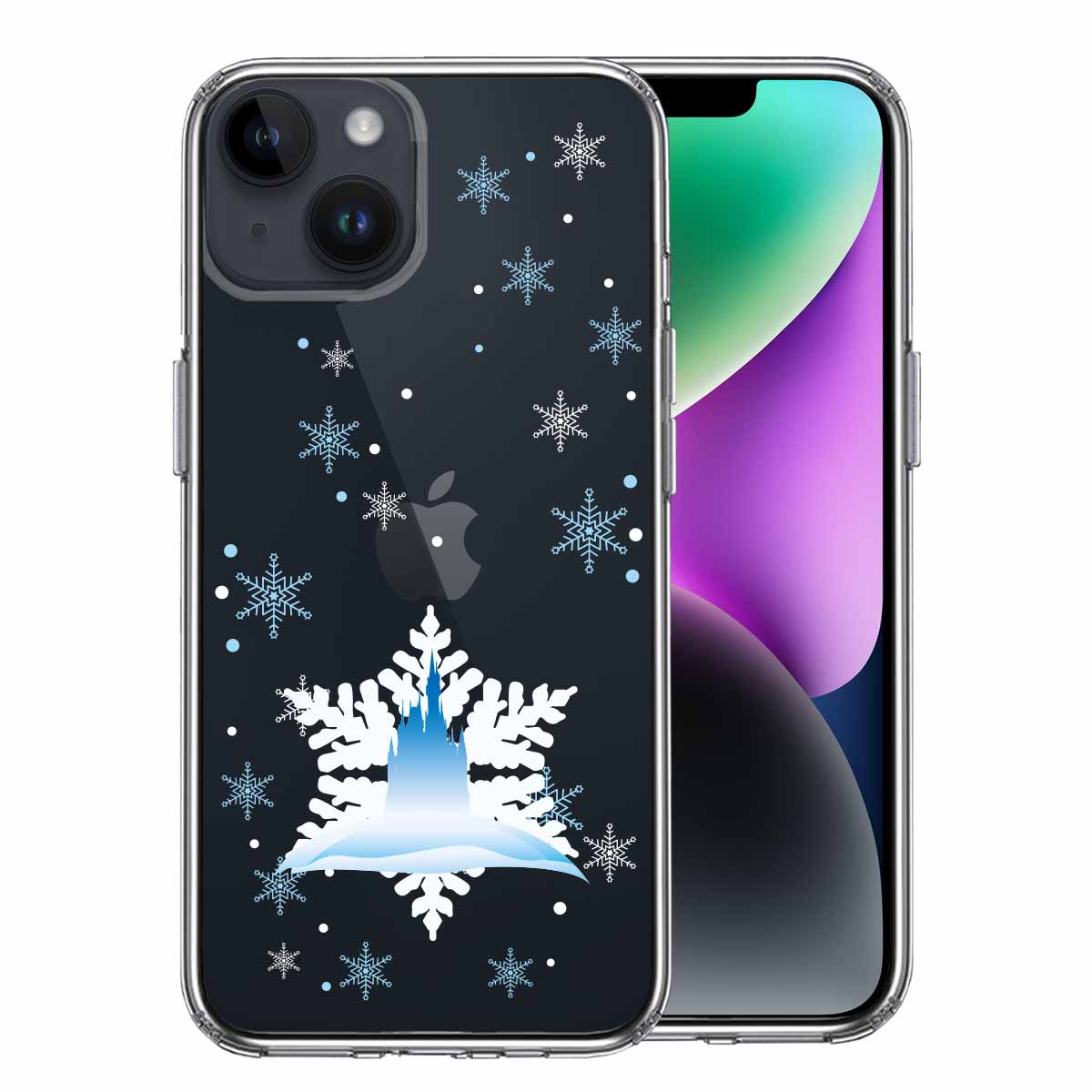 iPhone14 側面ソフト 背面ハード ハイブリッド クリア ケース シンデレラ城　雪結晶