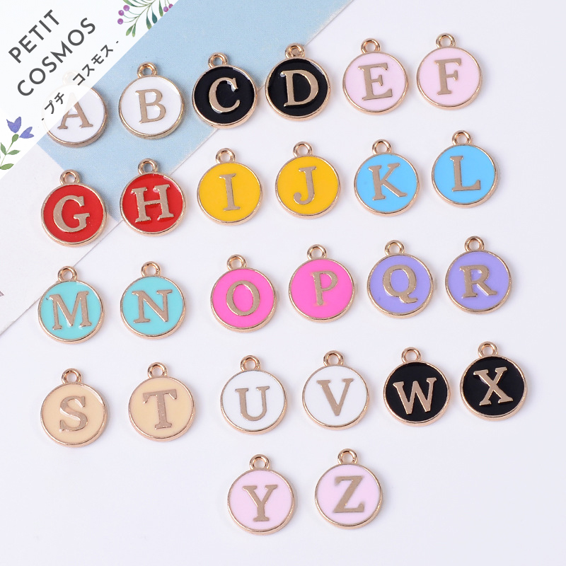 【K~T】アルファベット 丸カン付き チャームデコパーツ DIYパーツ 手芸 ハンドメイド アクセサリーパーツ