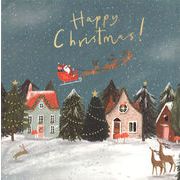 グリーティングカード クリスマス「飛ぶサンタ・家並」 メッセージカード