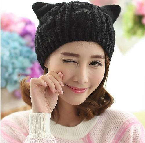 帽子　ニット帽　ニットキャップ　ファッション　秋冬　韓国ファッション　猫耳　かわいい