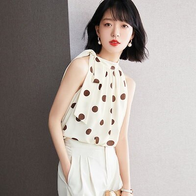 長袖ブラウス韓国ファッションブラウス夏の女性シフォンシャツノースリーブニットベスト