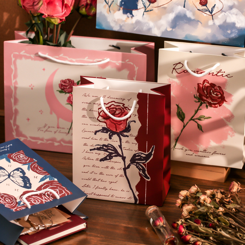 ボックス 店舗 ショップ 贈り物入り袋 プレゼント ギフト 手提袋包装袋 バレンタイン バラ薔薇 紙袋 単枚