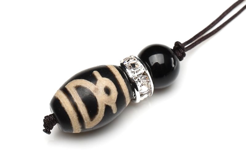 オニキス 財神天珠 13-14x10-11(丸玉8)mm ストラップ 1個売り _PR3406