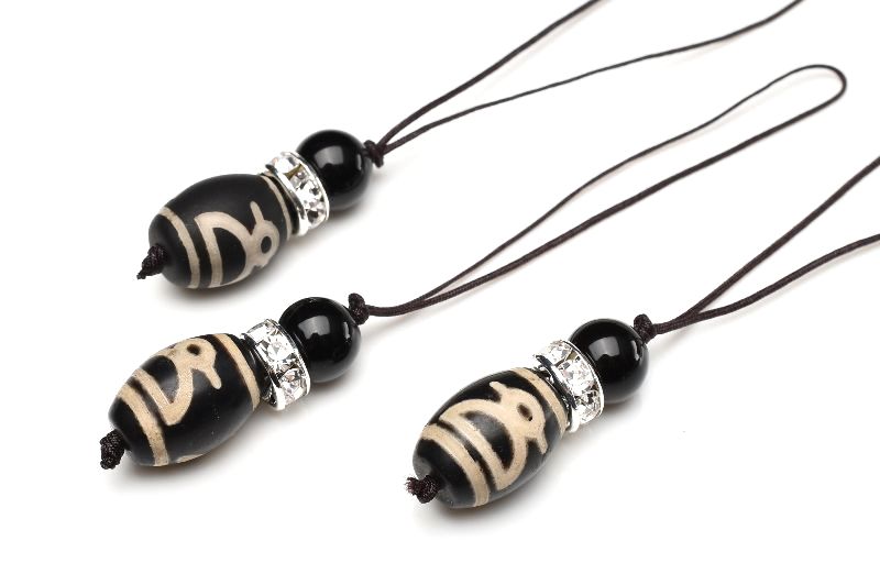 オニキス 財神天珠 13-14x10-11(丸玉8)mm ストラップ 1個売り _PR3406