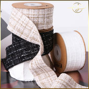 【3色】ツイードリボン 金糸織り リボンテープ ラッピング プレゼント 服飾 花束包装 手芸材料