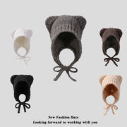 帽子　ファー帽子　ニット帽　ネックウェア　ふわこも　熊　耳付き　厚手　暖かい　秋冬　韓国ファッション