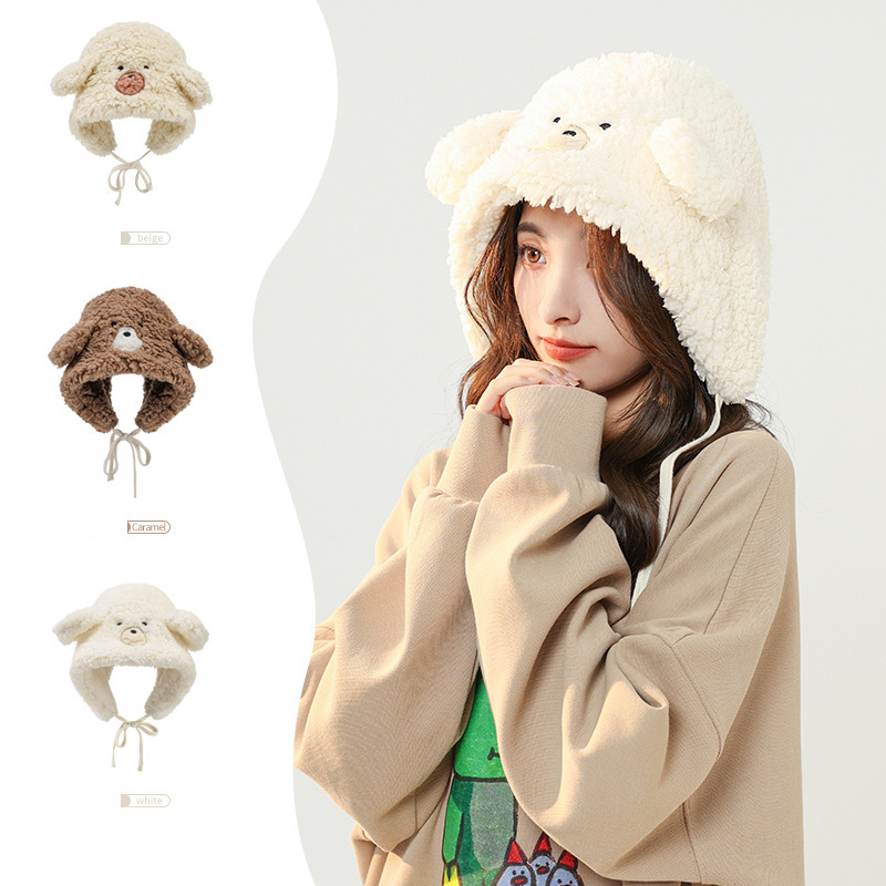 3色☆顔つき熊さん帽子 あご紐付き ファッショングッズ レディース 秋冬 ふんわり 韓国風 暖かい