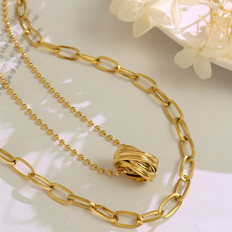 ステンレス 2連ネックレス 2本 ボールチェーン ring リング k18