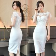韓国風ワンピース白タイトドレス