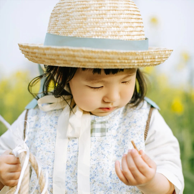 麦わら帽子 子供 ゴム付き 手作り 帽子 キッズ 52cm 可愛い 熱中症対策