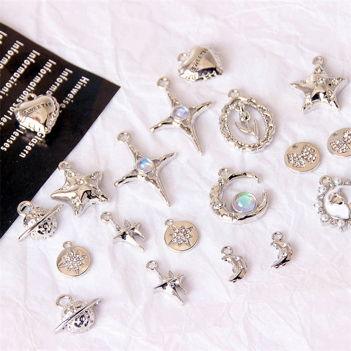 13種】月 ハート ブルー 丸カン付き チャーム アクセサリーパーツ