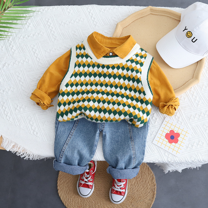 春新作 キッズ韓国風子供服 キッズ3点セット 男の子 セットアップ ジーンズデニム
