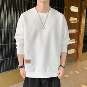 紳士服2023春秋の衛衣男新型港風潮流純色ジャカード丸首ゆったりカジュアル上着