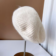 ウサギ毛混紡ストライプベレー帽子供の冬の保温素地ニット帽シンプル独身画家帽スチュワーデス帽