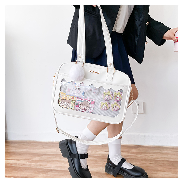 可愛い女の子パネル♡バッグ♡ ☆可愛い痛バッグ 透明バッグ 学生風 2WAY PUバッグ 二次元