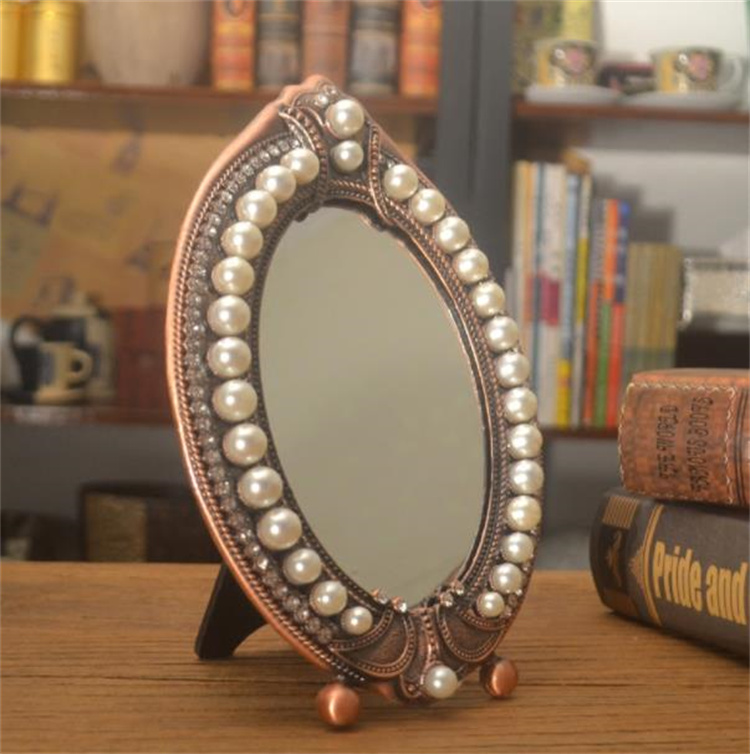 片面鏡 グルーミング鏡 西洋鏡 真珠 化粧鏡 楕円 鏡台 鏡 レース鏡 ユニークなデザイン タイドファッション