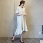 新作ゆったりサイズ半袖綿麻ワンピース2023婦人服カジュアルロングフレアスカート