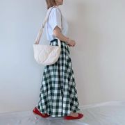 ロングスカート　チェック柄　レディース　韓国ファッション　春夏　デザイン