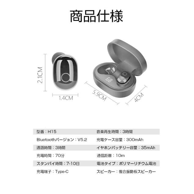 ワイヤレスヘッドセット Bluetooth5.2 イヤホン ワイヤレスイヤホン