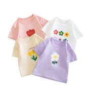 子供服  半袖 Tシャツ  夏 薄い  小童  赤ちゃん服  カジュアル  花プリント ラウンドネック トップス