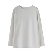 綿アンダーシャツ女性春秋新インナーゆったりスリム開きフォーク白長袖Tシャツ