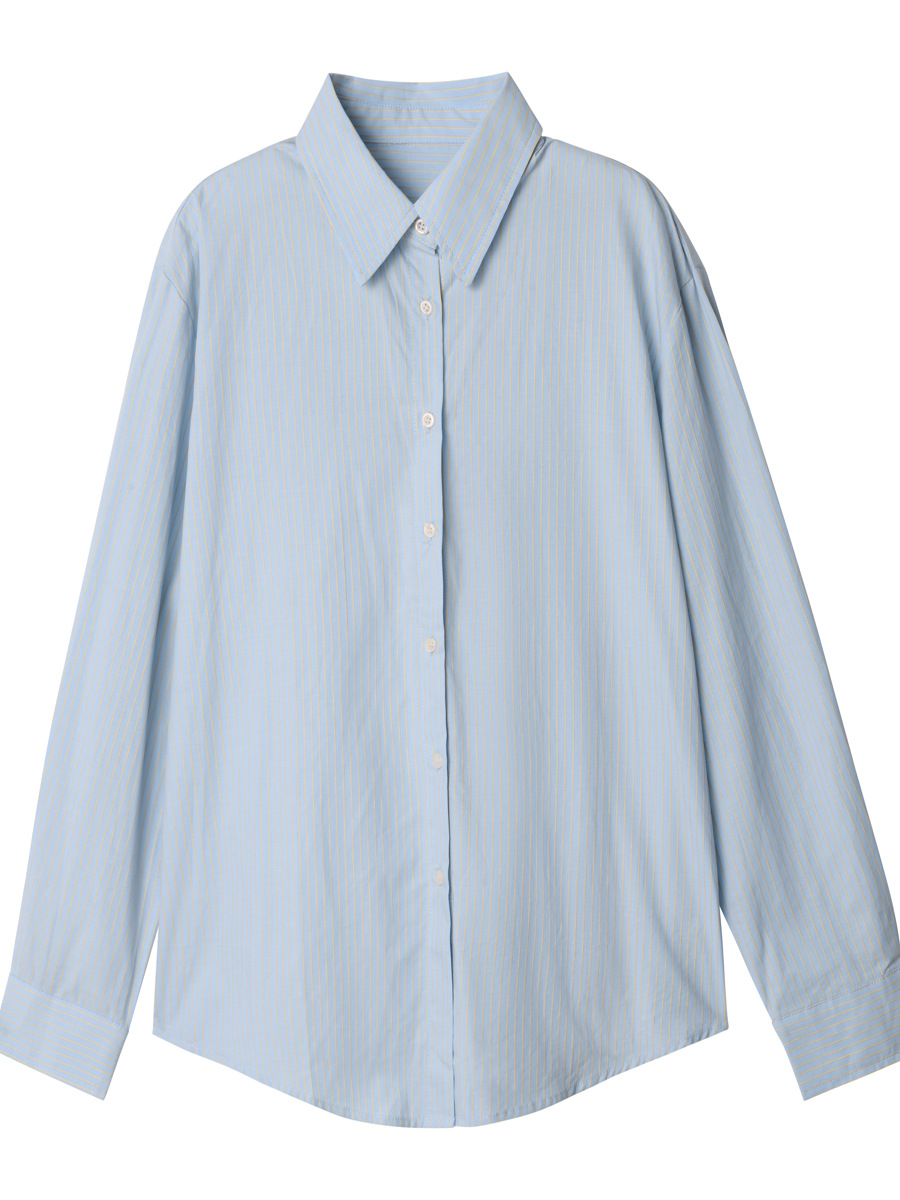 上品ブルーストライプシャツレディース春の新作長袖デザイン感シャツ通勤トップス