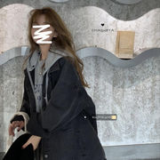 取り外しフェイクイヤード連帽カウボーイコート女性春秋韓国学生ゆったりジャケット上着