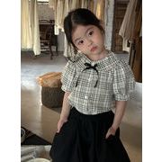 2024夏新作  韓国風子供服   キッズ服    半袖   トップス    可愛い   チェック  シャツ