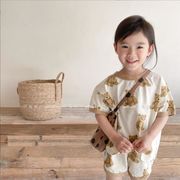 2023夏人気新作  韓国風子供服 ベビー服 キッズ  Tシャツ+ショートパンツ 熊柄  セットアップ  2色