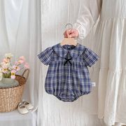 2025夏新作  韓国風子供服  ベビー服   キッズ    可愛い   チェック柄 ロンパース   つなぎ   女の子